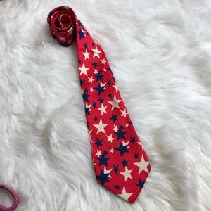 Patriotic Necktie; Blue and White Stars; 100% Silk